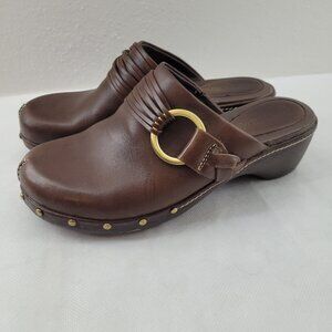 Nickels Leather Clogs Women's 7M Brown Vance Mules Heels Brass Hardware Shoes